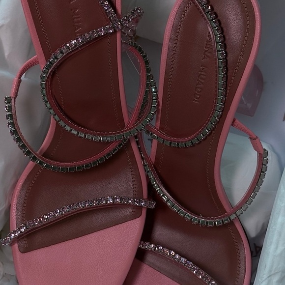 Amina Muaddi Gilda Pink Glass Sandals Size 40 - Picture 11 of 12
